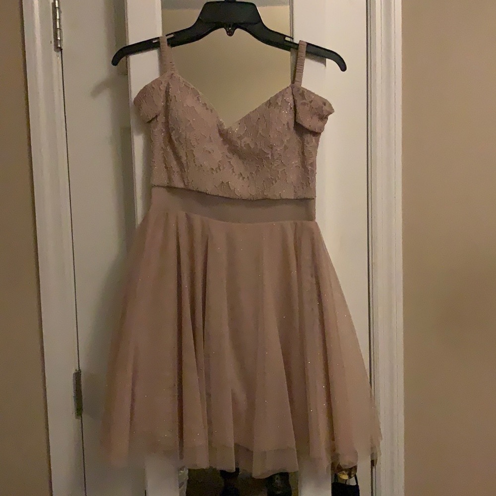 Tan with gold specks size 5/6 juniors can prom or  homecoming dress